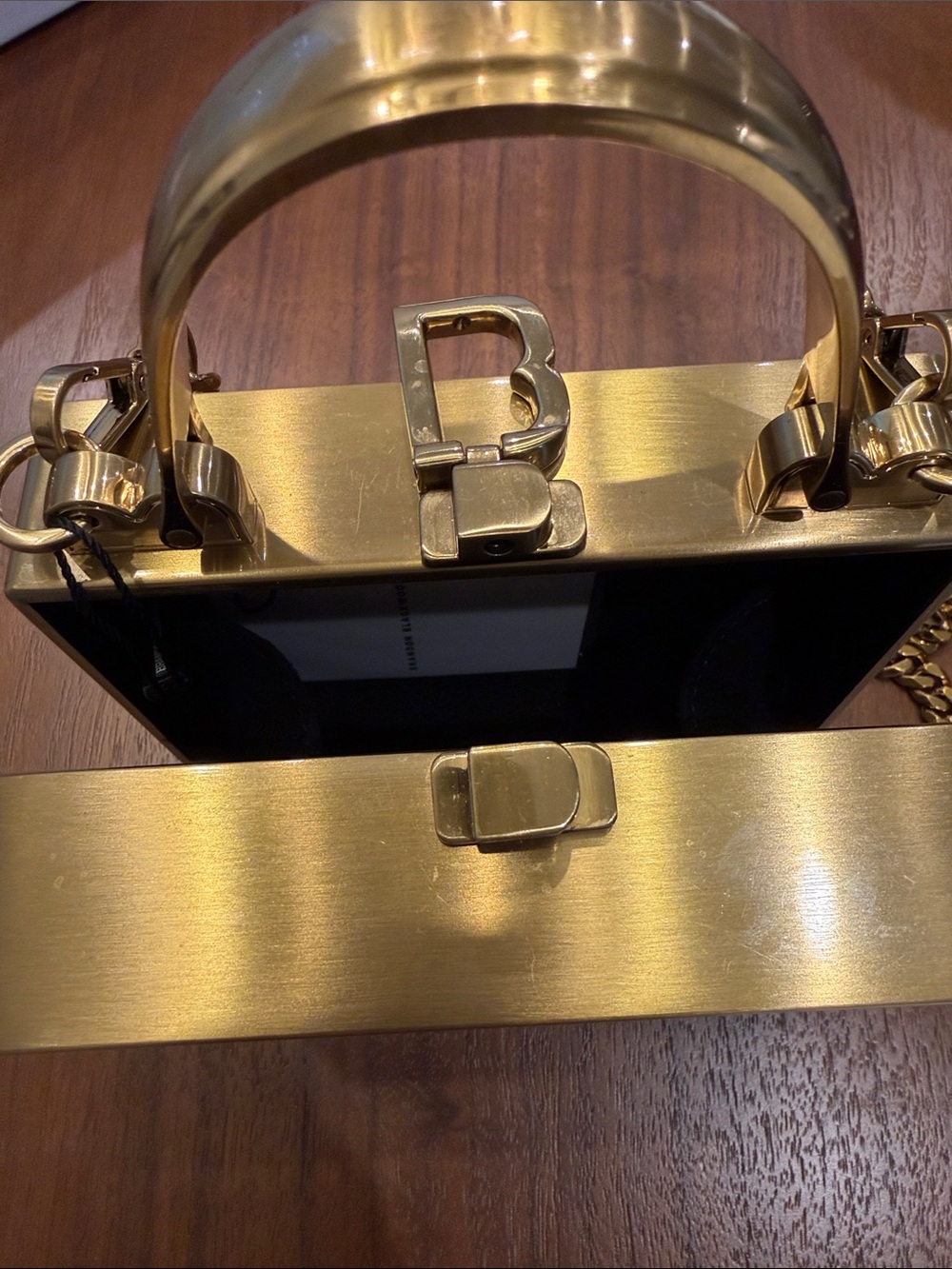 Brandon Blackwood Metallic Gold Mini Box Bag with Chain Strap - Picture 2 of 8